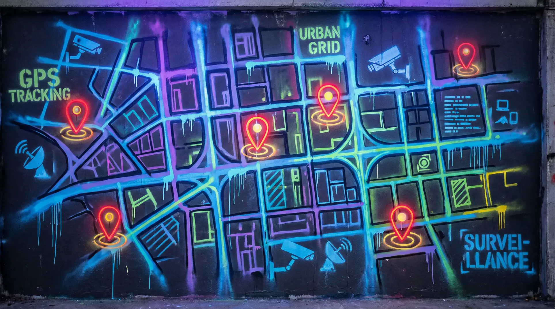 封号申诉 狗仔追踪地图 - 城市涂鸦风格